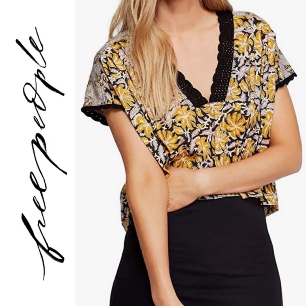Free People Leilani Boho Floral Crop Top Y2K Festival Hippie Size M